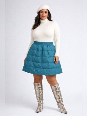 Teal Puffer A-Line Mini Skirt | Quilted High Waist | Statement Winter Piece